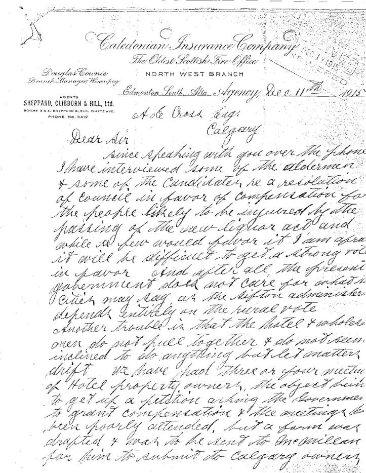 Sheppard's more concerned letter to Cross on Dec 11, 1915 (part 1)